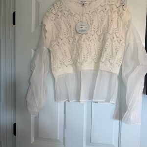 Elegant White Sweater with Sheer Sleeves